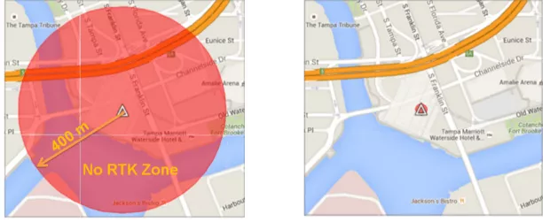 Chirp jammer interferes with GNSS signals in a 400m radius. Left images: without AIM+  Right image: with AIM+ on
